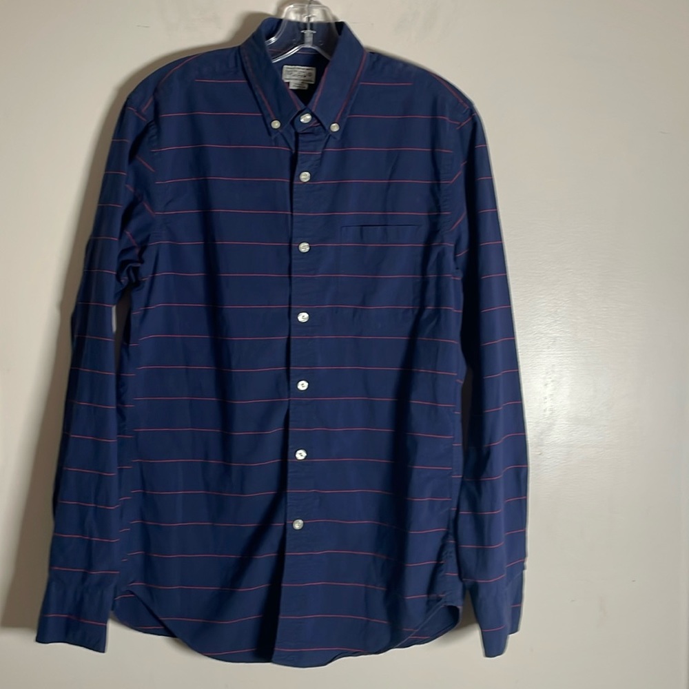 J Crew navy blue and red striped button up shirt Men’s S